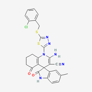 molecular formula C27H21ClN6O2S2 B4310353 2'-amino-1'-{5-[(2-chlorobenzyl)thio]-1,3,4-thiadiazol-2-yl}-5-methyl-2,5'-dioxo-1,2,5',6',7',8'-hexahydro-1'H-spiro[indole-3,4'-quinoline]-3'-carbonitrile 