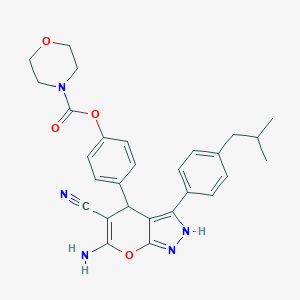 molecular formula C28H29N5O4 B431036 4-[6-Amino-5-cyano-3-(4-isobutylphenyl)-1,4-dihydropyrano[2,3-c]pyrazol-4-yl]phenyl 4-morpholinecarboxylate 