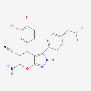 molecular formula C23H20BrFN4O B431040 6-Amino-4-(3-bromo-4-fluorophenyl)-3-(4-isobutylphenyl)-1,4-dihydropyrano[2,3-c]pyrazole-5-carbonitrile 