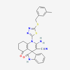 2'-amino-1'-{5-[(3-methylbenzyl)thio]-1,3,4-thiadiazol-2-yl}-2,5'-dioxo-1,2,5',6',7',8'-hexahydro-1'H-spiro[indole-3,4'-quinoline]-3'-carbonitrile