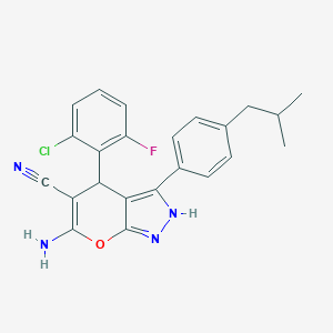 molecular formula C23H20ClFN4O B431042 6-Amino-4-(2-chloro-6-fluorophenyl)-3-(4-isobutylphenyl)-1,4-dihydropyrano[2,3-c]pyrazole-5-carbonitrile 