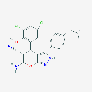 molecular formula C24H22Cl2N4O2 B431043 6-Amino-4-(3,5-dichloro-2-methoxyphenyl)-3-(4-isobutylphenyl)-1,4-dihydropyrano[2,3-c]pyrazole-5-carbonitrile 