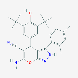 molecular formula C29H34N4O2 B431046 6-Amino-4-(3,5-ditert-butyl-4-hydroxyphenyl)-3-(2,4-dimethylphenyl)-1,4-dihydropyrano[2,3-c]pyrazole-5-carbonitrile 