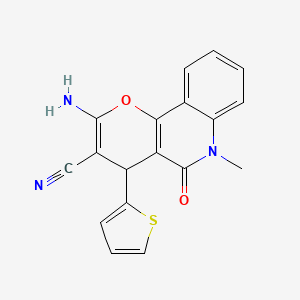 2-amino-6-methyl-5-oxo-4-(thiophen-2-yl)-5,6-dihydro-4H-pyrano[3,2-c]quinoline-3-carbonitrile