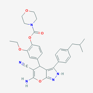 4-[6-Amino-5-cyano-3-(4-isobutylphenyl)-1,4-dihydropyrano[2,3-c]pyrazol-4-yl]-2-ethoxyphenyl morpholine-4-carboxylate