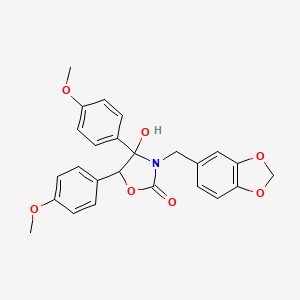 molecular formula C25H23NO7 B4310546 3-(1,3-BENZODIOXOL-5-YLMETHYL)-4-HYDROXY-4,5-BIS(4-METHOXYPHENYL)-1,3-OXAZOLAN-2-ONE 