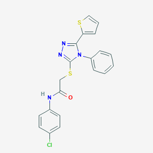molecular formula C20H15ClN4OS2 B431055 N-(4-chlorophenyl)-2-{[4-phenyl-5-(thiophen-2-yl)-4H-1,2,4-triazol-3-yl]sulfanyl}acetamide 