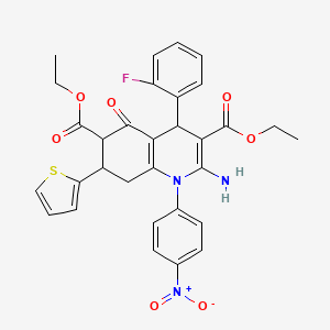 DIETHYL 2-AMINO-4-(2-FLUOROPHENYL)-1-(4-NITROPHENYL)-5-OXO-7-(2-THIENYL)-1,4,5,6,7,8-HEXAHYDRO-3,6-QUINOLINEDICARBOXYLATE