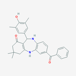 molecular formula C30H30N2O3 B431069 2-benzoyl-6-(4-hydroxy-3,5-dimethylphenyl)-9,9-dimethyl-6,8,10,11-tetrahydro-5H-benzo[b][1,4]benzodiazepin-7-one CAS No. 404849-07-6