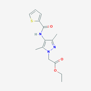 molecular formula C14H17N3O3S B4310742 ETHYL 2-[3,5-DIMETHYL-4-(THIOPHENE-2-AMIDO)-1H-PYRAZOL-1-YL]ACETATE 