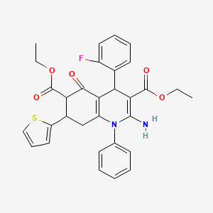 DIETHYL 2-AMINO-4-(2-FLUOROPHENYL)-5-OXO-1-PHENYL-7-(2-THIENYL)-1,4,5,6,7,8-HEXAHYDRO-3,6-QUINOLINEDICARBOXYLATE