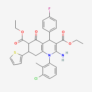 molecular formula C32H30ClFN2O5S B4310777 DIETHYL 2-AMINO-1-(3-CHLORO-2-METHYLPHENYL)-4-(4-FLUOROPHENYL)-5-OXO-7-(2-THIENYL)-1,4,5,6,7,8-HEXAHYDRO-3,6-QUINOLINEDICARBOXYLATE 