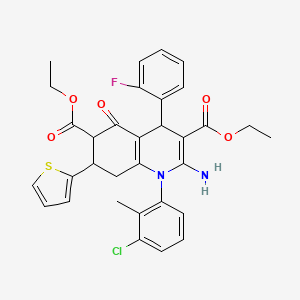 DIETHYL 2-AMINO-1-(3-CHLORO-2-METHYLPHENYL)-4-(2-FLUOROPHENYL)-5-OXO-7-(2-THIENYL)-1,4,5,6,7,8-HEXAHYDRO-3,6-QUINOLINEDICARBOXYLATE