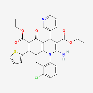 molecular formula C31H30ClN3O5S B4310784 DIETHYL 2-AMINO-1-(3-CHLORO-2-METHYLPHENYL)-5-OXO-4-(3-PYRIDYL)-7-(2-THIENYL)-1,4,5,6,7,8-HEXAHYDRO-3,6-QUINOLINEDICARBOXYLATE 