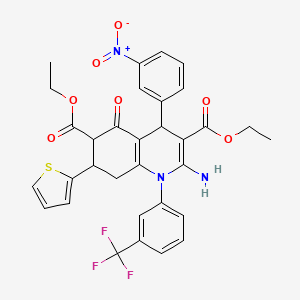 DIETHYL 2-AMINO-4-(3-NITROPHENYL)-5-OXO-7-(2-THIENYL)-1-[3-(TRIFLUOROMETHYL)PHENYL]-1,4,5,6,7,8-HEXAHYDRO-3,6-QUINOLINEDICARBOXYLATE