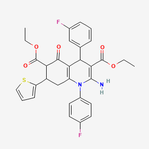 DIETHYL 2-AMINO-4-(3-FLUOROPHENYL)-1-(4-FLUOROPHENYL)-5-OXO-7-(2-THIENYL)-1,4,5,6,7,8-HEXAHYDRO-3,6-QUINOLINEDICARBOXYLATE