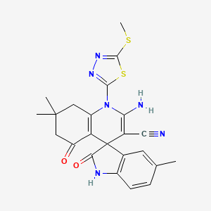 2'-amino-5,7',7'-trimethyl-1'-[5-(methylsulfanyl)-1,3,4-thiadiazol-2-yl]-2,5'-dioxo-1,2,5',6',7',8'-hexahydro-1'H-spiro[indole-3,4'-quinoline]-3'-carbonitrile