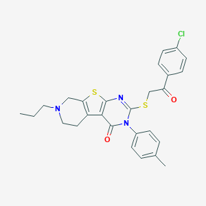 molecular formula C27H26ClN3O2S2 B431085 2-{[2-(4-chlorophenyl)-2-oxoethyl]sulfanyl}-3-(4-methylphenyl)-7-propyl-5,6,7,8-tetrahydropyrido[4',3':4,5]thieno[2,3-d]pyrimidin-4(3H)-one 