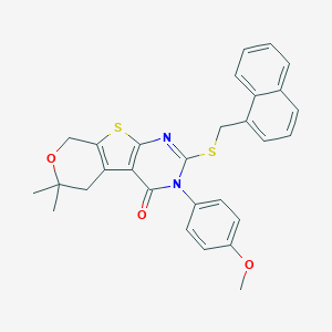 molecular formula C29H26N2O3S2 B431088 3-(4-methoxyphenyl)-6,6-dimethyl-2-[(1-naphthylmethyl)sulfanyl]-3,5,6,8-tetrahydro-4H-pyrano[4',3':4,5]thieno[2,3-d]pyrimidin-4-one 