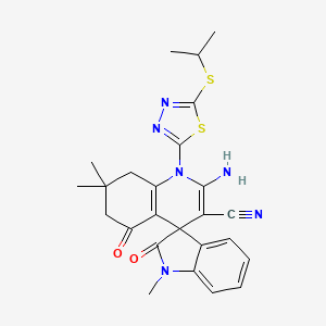 molecular formula C25H26N6O2S2 B4310898 2'-amino-1'-[5-(isopropylthio)-1,3,4-thiadiazol-2-yl]-1,7',7'-trimethyl-2,5'-dioxo-1,2,5',6',7',8'-hexahydro-1'H-spiro[indole-3,4'-quinoline]-3'-carbonitrile 