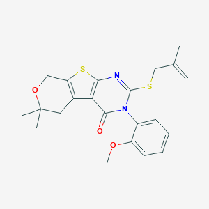 molecular formula C22H24N2O3S2 B431093 3-(2-methoxyphenyl)-6,6-dimethyl-2-[(2-methylprop-2-en-1-yl)sulfanyl]-3,5,6,8-tetrahydro-4H-pyrano[4',3':4,5]thieno[2,3-d]pyrimidin-4-one 