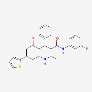 molecular formula C27H23FN2O2S B4310958 N-(3-FLUOROPHENYL)-2-METHYL-5-OXO-4-PHENYL-7-(2-THIENYL)-1,4,5,6,7,8-HEXAHYDRO-3-QUINOLINECARBOXAMIDE 