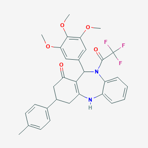molecular formula C31H29F3N2O5 B431096 3-(4-methylphenyl)-10-(trifluoroacetyl)-11-(3,4,5-trimethoxyphenyl)-2,3,4,5,10,11-hexahydro-1H-dibenzo[b,e][1,4]diazepin-1-one 