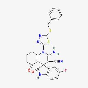 molecular formula C26H19FN6O2S2 B4310972 2'-amino-1'-[5-(benzylthio)-1,3,4-thiadiazol-2-yl]-5-fluoro-2,5'-dioxo-1,2,5',6',7',8'-hexahydro-1'H-spiro[indole-3,4'-quinoline]-3'-carbonitrile 