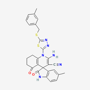 molecular formula C28H24N6O2S2 B4310988 2'-amino-5-methyl-1'-{5-[(3-methylbenzyl)thio]-1,3,4-thiadiazol-2-yl}-2,5'-dioxo-1,2,5',6',7',8'-hexahydro-1'H-spiro[indole-3,4'-quinoline]-3'-carbonitrile 