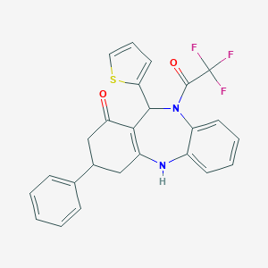molecular formula C25H19F3N2O2S B431099 3-Phenyl-11-thiophen-2-yl-10-(2,2,2-trifluoro-acetyl)-2,3,4,5,10,11-hexahydro-di 
