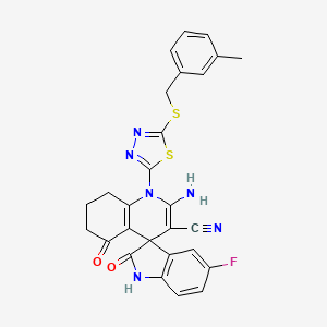 2'-amino-5-fluoro-1'-{5-[(3-methylbenzyl)thio]-1,3,4-thiadiazol-2-yl}-2,5'-dioxo-1,2,5',6',7',8'-hexahydro-1'H-spiro[indole-3,4'-quinoline]-3'-carbonitrile