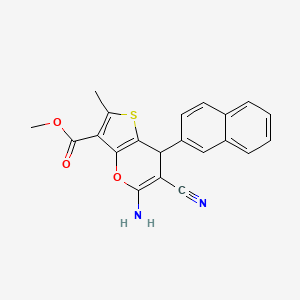 molecular formula C21H16N2O3S B4310996 methyl 5-amino-6-cyano-2-methyl-7-(naphthalen-2-yl)-7H-thieno[3,2-b]pyran-3-carboxylate 