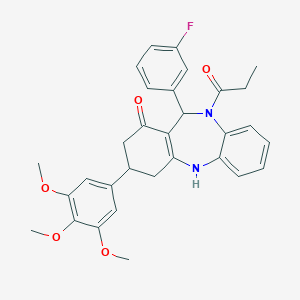 molecular formula C31H31FN2O5 B431101 11-(3-fluorophenyl)-10-propionyl-3-(3,4,5-trimethoxyphenyl)-2,3,4,5,10,11-hexahydro-1H-dibenzo[b,e][1,4]diazepin-1-one 