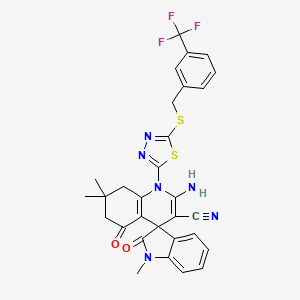 molecular formula C30H25F3N6O2S2 B4311018 2'-amino-1,7',7'-trimethyl-2,5'-dioxo-1'-(5-{[3-(trifluoromethyl)benzyl]thio}-1,3,4-thiadiazol-2-yl)-1,2,5',6',7',8'-hexahydro-1'H-spiro[indole-3,4'-quinoline]-3'-carbonitrile 