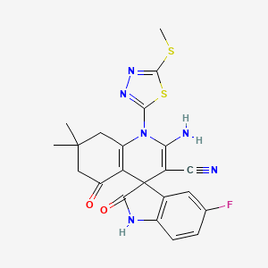 2'-amino-5-fluoro-7',7'-dimethyl-1'-[5-(methylsulfanyl)-1,3,4-thiadiazol-2-yl]-2,5'-dioxo-1,2,5',6',7',8'-hexahydro-1'H-spiro[indole-3,4'-quinoline]-3'-carbonitrile