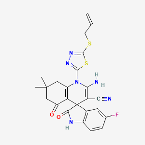 molecular formula C24H21FN6O2S2 B4311036 1'-[5-(allylthio)-1,3,4-thiadiazol-2-yl]-2'-amino-5-fluoro-7',7'-dimethyl-2,5'-dioxo-1,2,5',6',7',8'-hexahydro-1'H-spiro[indole-3,4'-quinoline]-3'-carbonitrile 