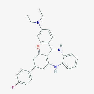 molecular formula C29H30FN3O B431105 11-[4-(diethylamino)phenyl]-3-(4-fluorophenyl)-2,3,4,5,10,11-hexahydro-1H-dibenzo[b,e][1,4]diazepin-1-one 