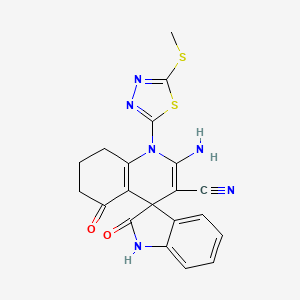 2'-amino-1'-[5-(methylsulfanyl)-1,3,4-thiadiazol-2-yl]-2,5'-dioxo-1,2,5',6',7',8'-hexahydro-1'H-spiro[indole-3,4'-quinoline]-3'-carbonitrile