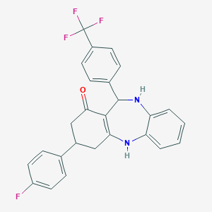 molecular formula C26H20F4N2O B431107 3-(4-fluorophenyl)-11-[4-(trifluoromethyl)phenyl]-2,3,4,5,10,11-hexahydro-1H-dibenzo[b,e][1,4]diazepin-1-one 