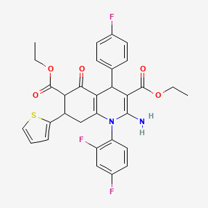 DIETHYL 2-AMINO-1-(2,4-DIFLUOROPHENYL)-4-(4-FLUOROPHENYL)-5-OXO-7-(2-THIENYL)-1,4,5,6,7,8-HEXAHYDRO-3,6-QUINOLINEDICARBOXYLATE