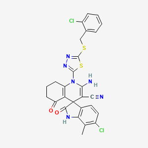 molecular formula C27H20Cl2N6O2S2 B4311090 2'-amino-6-chloro-1'-{5-[(2-chlorobenzyl)thio]-1,3,4-thiadiazol-2-yl}-7-methyl-2,5'-dioxo-1,2,5',6',7',8'-hexahydro-1'H-spiro[indole-3,4'-quinoline]-3'-carbonitrile 