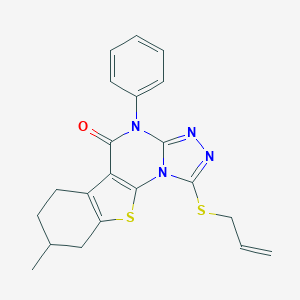 molecular formula C21H20N4OS2 B431110 1-(allylsulfanyl)-8-methyl-4-phenyl-6,7,8,9-tetrahydro[1]benzothieno[3,2-e][1,2,4]triazolo[4,3-a]pyrimidin-5(4H)-one 