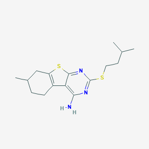 molecular formula C16H23N3S2 B431111 2-(Isopentylsulfanyl)-7-methyl-5,6,7,8-tetrahydro[1]benzothieno[2,3-d]pyrimidin-4-ylamine 