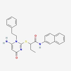 2-{[6-amino-4-oxo-1-(2-phenylethyl)-1,4-dihydropyrimidin-2-yl]sulfanyl}-N-(naphthalen-2-yl)butanamide