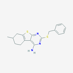 molecular formula C18H19N3S2 B431115 2-(Benzylsulfanyl)-7-methyl-5,6,7,8-tetrahydro[1]benzothieno[2,3-d]pyrimidin-4-ylamine 