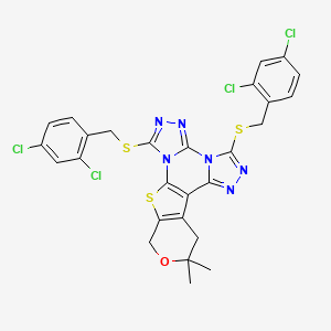 3,8-bis[(2,4-dichlorophenyl)methylsulfanyl]-15,15-dimethyl-16-oxa-19-thia-2,4,5,7,9,10-hexazapentacyclo[10.7.0.02,6.07,11.013,18]nonadeca-1(12),3,5,8,10,13(18)-hexaene