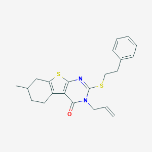 molecular formula C22H24N2OS2 B431119 3-allyl-7-methyl-2-[(2-phenylethyl)sulfanyl]-5,6,7,8-tetrahydro[1]benzothieno[2,3-d]pyrimidin-4(3H)-one 