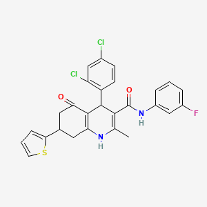 molecular formula C27H21Cl2FN2O2S B4311190 4-(2,4-DICHLOROPHENYL)-N-(3-FLUOROPHENYL)-2-METHYL-5-OXO-7-(2-THIENYL)-1,4,5,6,7,8-HEXAHYDRO-3-QUINOLINECARBOXAMIDE 