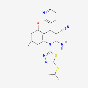 molecular formula C22H24N6OS2 B4311204 2-Amino-7,7-dimethyl-5-oxo-1-[5-(propan-2-ylsulfanyl)-1,3,4-thiadiazol-2-yl]-4-(pyridin-3-yl)-1,4,5,6,7,8-hexahydroquinoline-3-carbonitrile 