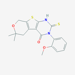 molecular formula C18H18N2O3S2 B431121 3-(2-methoxyphenyl)-6,6-dimethyl-2-sulfanyl-3,5,6,8-tetrahydro-4H-pyrano[4',3':4,5]thieno[2,3-d]pyrimidin-4-one 